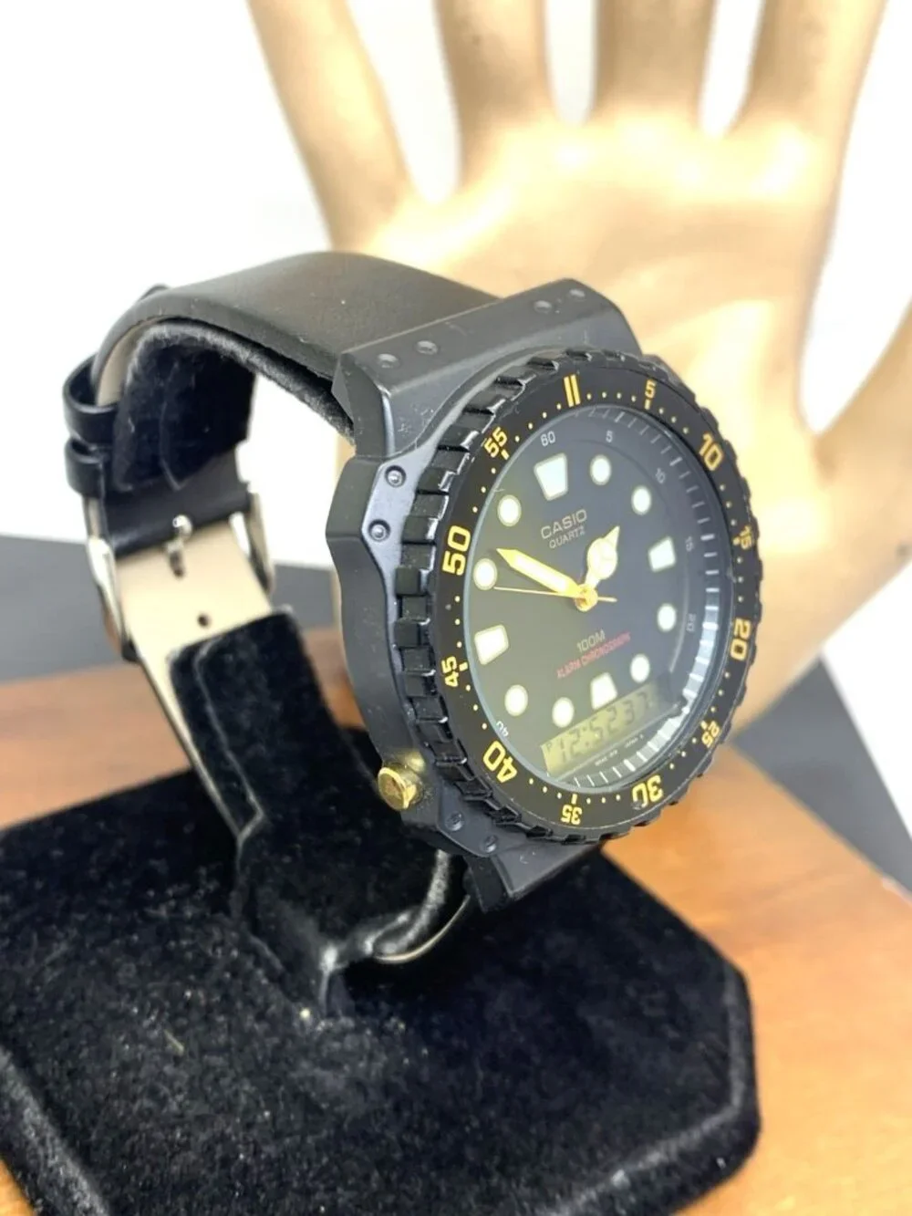Casio Men's Watch AQ100W Analog Digital Quartz Black Leather Strap 41mm 358